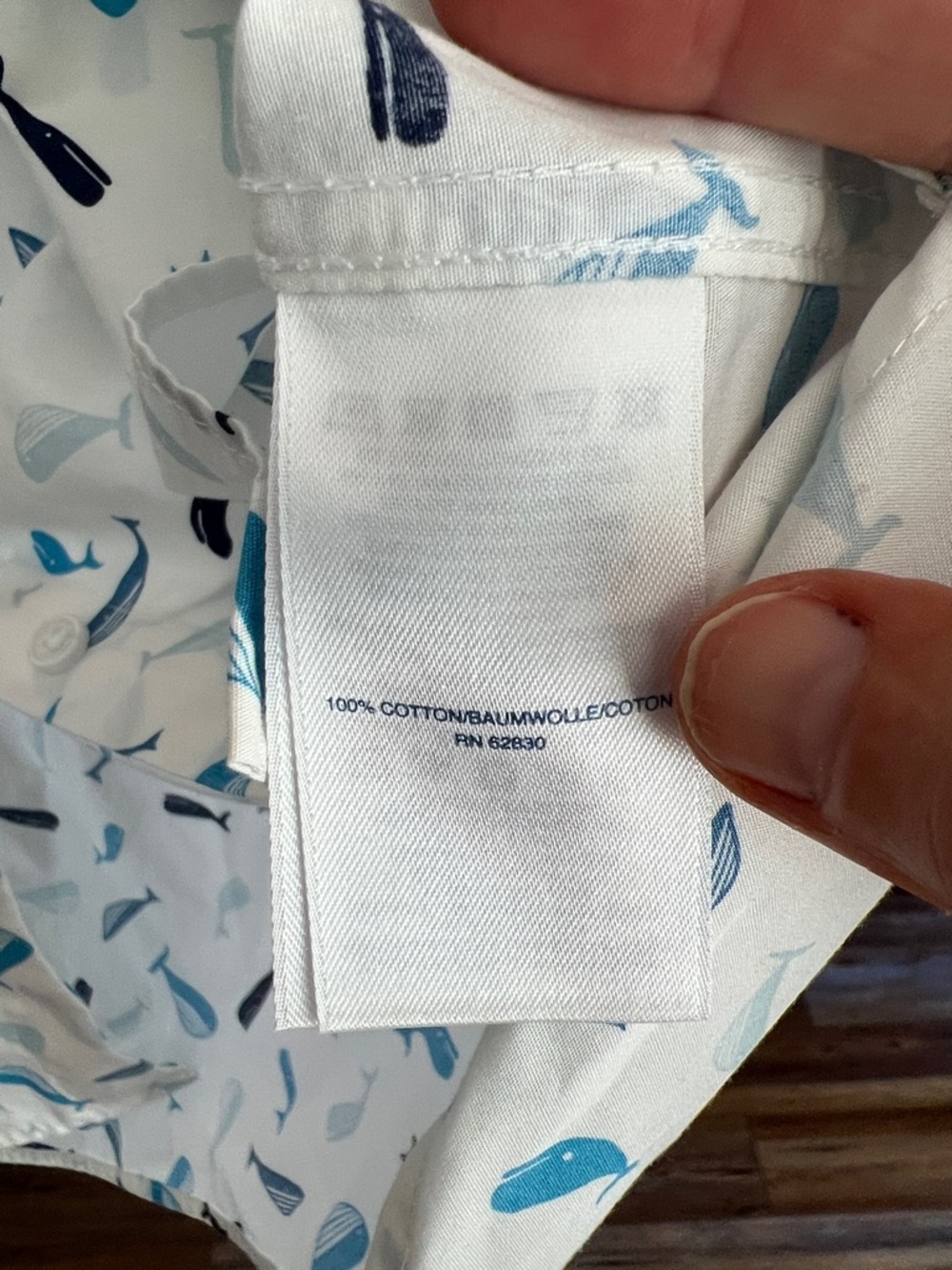 Lands' End White Short-Sleeve Button-Up Shirt with Blue Whale Print - Picture 5 of 11